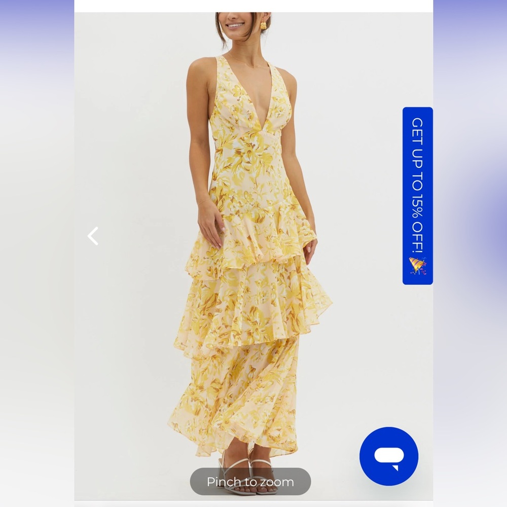 VEDA STRAPPY BACK RUFFLE MIDI DRESS FLORAL YELLOW selfie Leslie